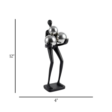 statue man holding 3balls fiber black 12''x4'' china