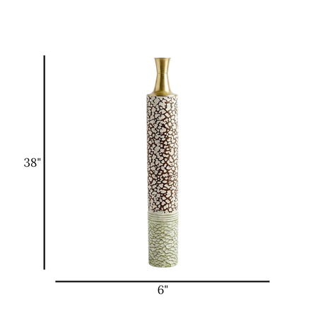 metal floor vase 2tone white small 38"x6" china