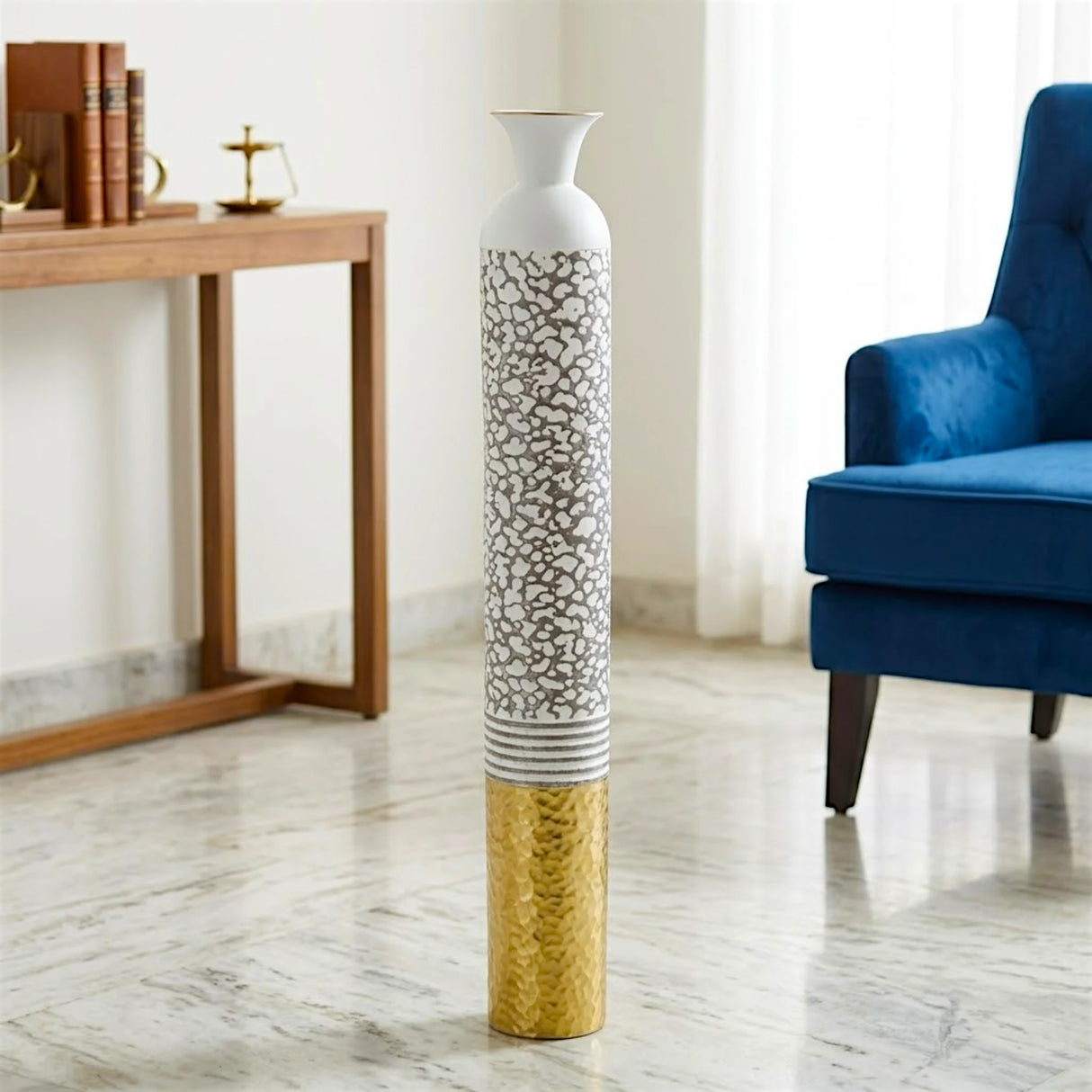 metal floor vase golden & grey medium 38"x6" china
