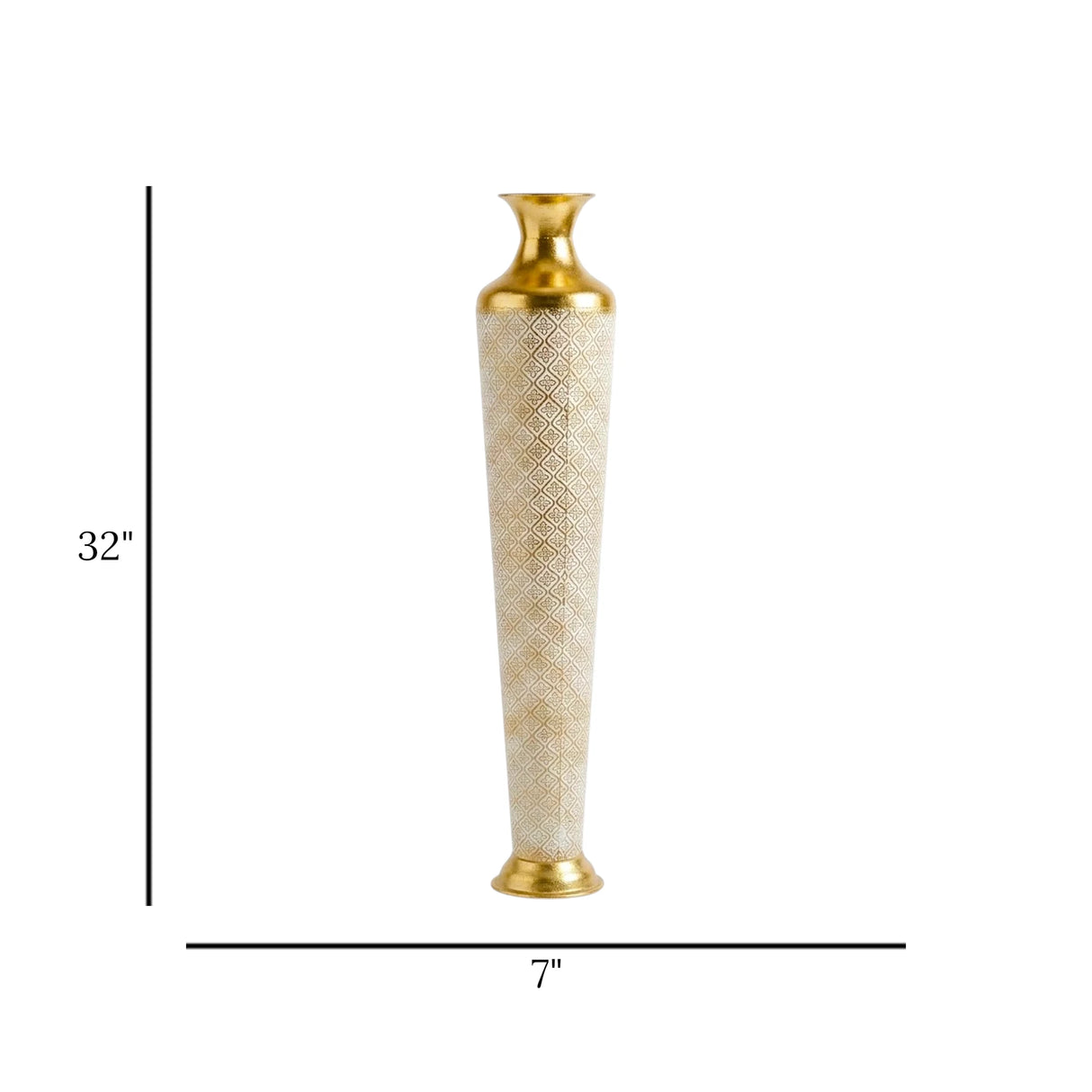 metal floor vase flower white & golden small 32"x7" china