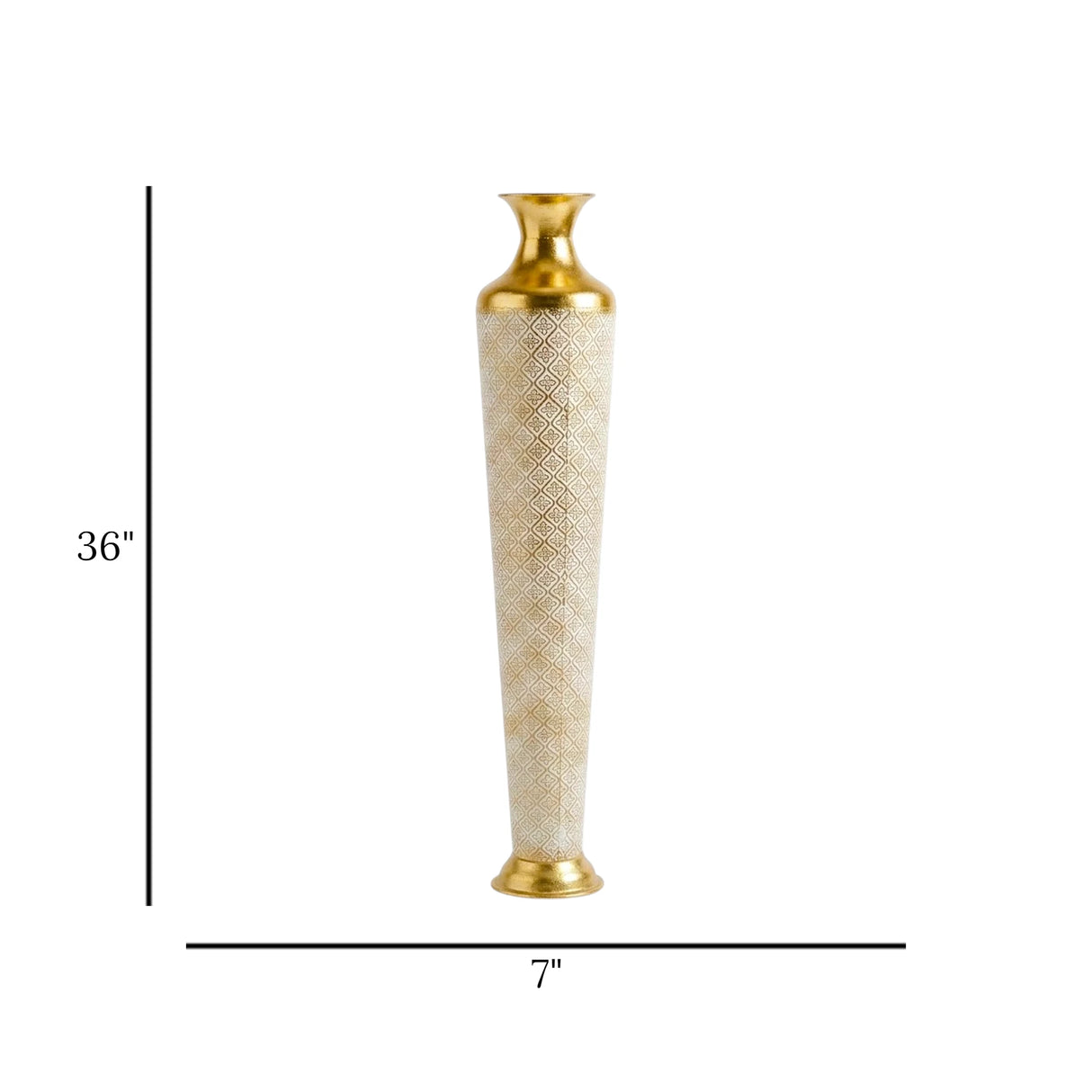 metal floor vase flower  white & golden large 36"x7" china