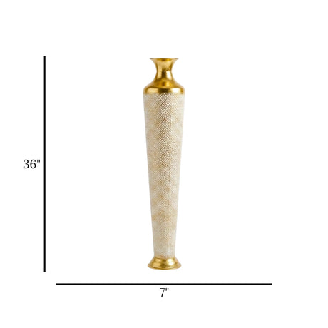 metal floor vase flower  white & golden large 36"x7" china