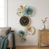 metal clock 6 butterfly golden & blue 37''x16'' china