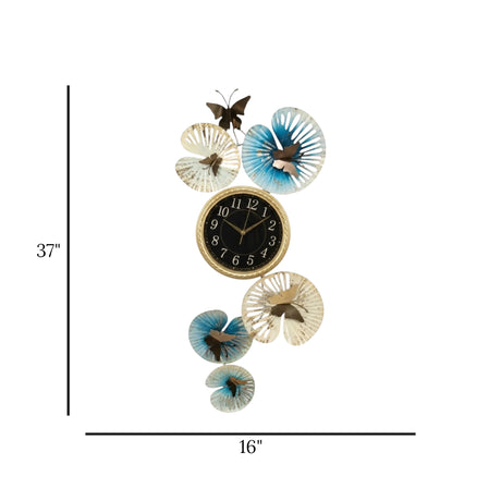 metal clock 6 butterfly golden & blue 37''x16'' china