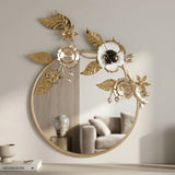 wall hanging mirror flower round golden & black 34.5''x28'' china