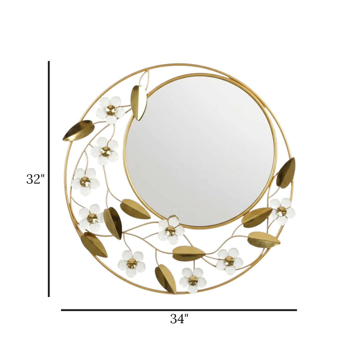 wall hanging mirror flower round golden & white 32''x34'' china