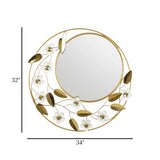 wall hanging mirror flower round golden & white 32''x34'' china