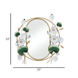 wall hanging mirror flower oval green & white 33''x32'' china