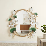 wall hanging mirror flower oval green & white 33''x32'' china
