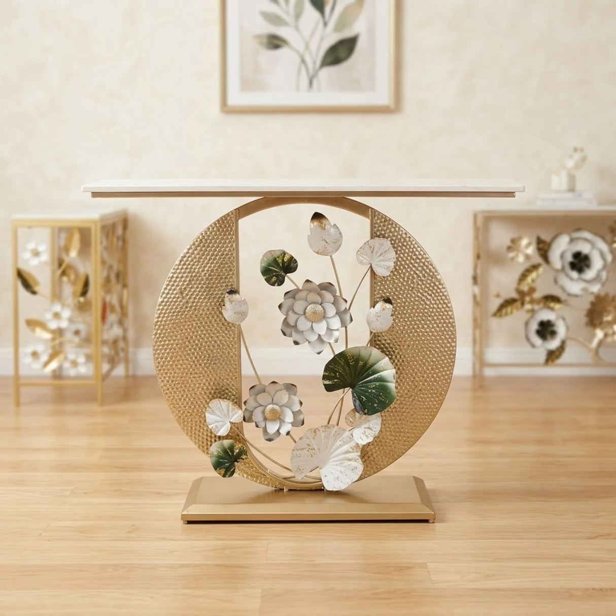 metal cansole table marble white flower round 31.5''x39'' china