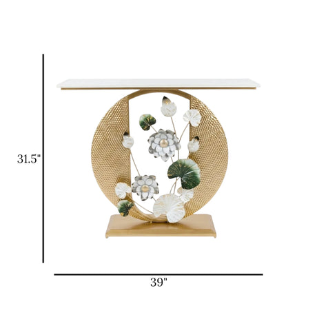 metal cansole table marble white flower round 31.5''x39'' china