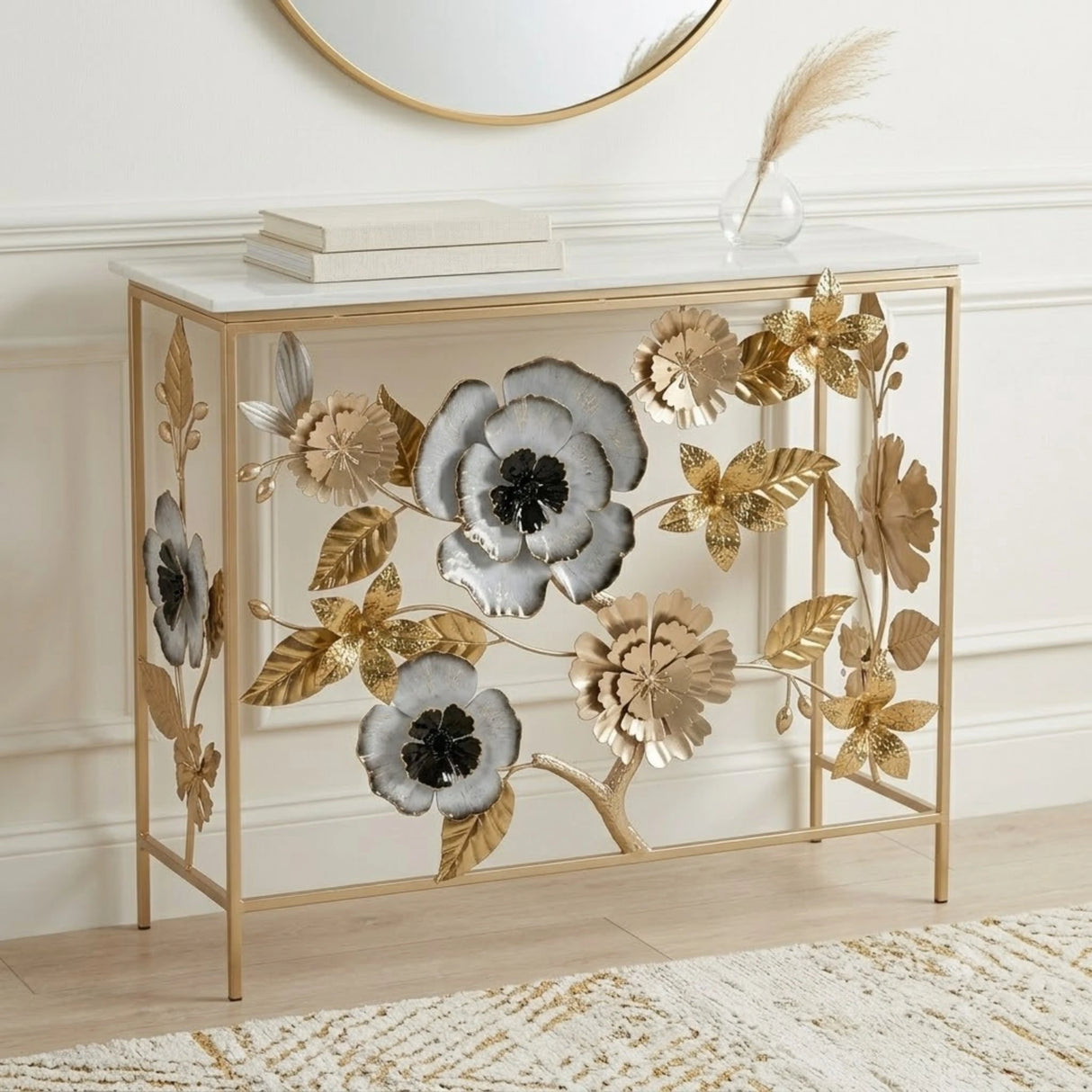 metal cansole table marble white flower 31.5''x38'' china