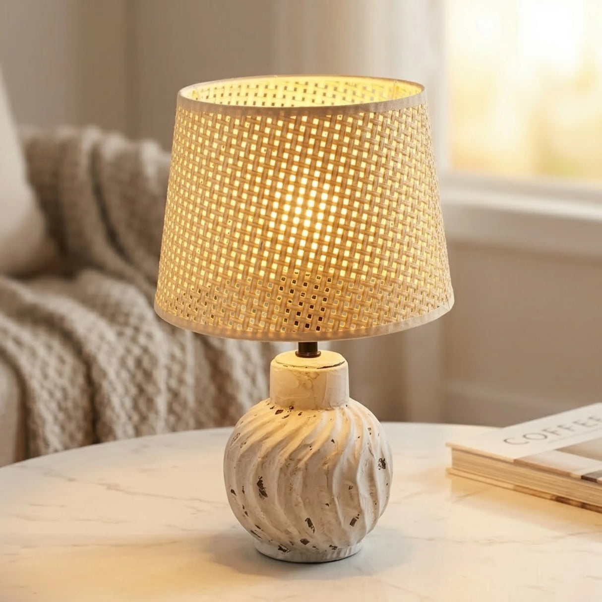 ceramic table lamp lines cream 14''x9'' china