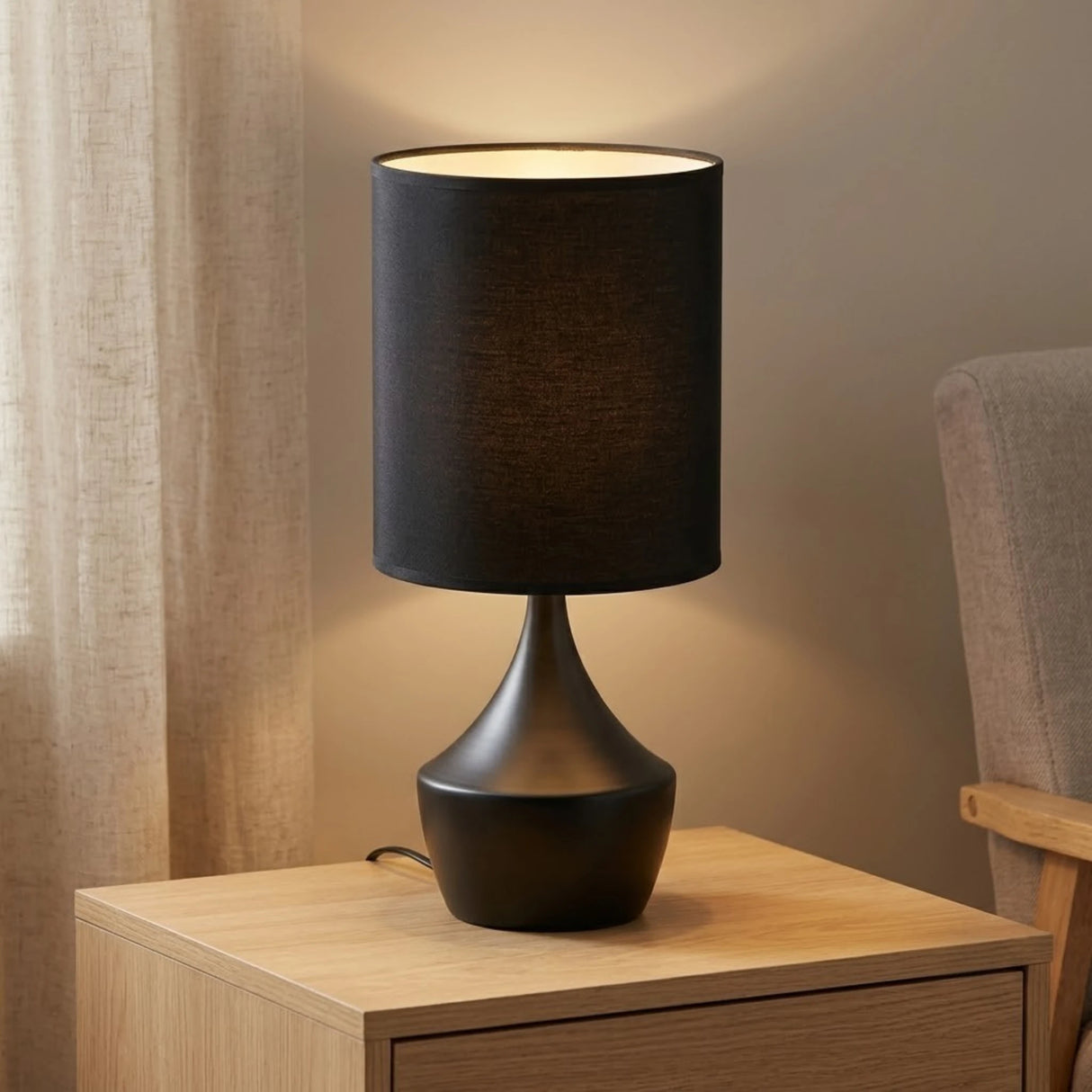 metal table lamp cylindrical black 17''x8'' china
