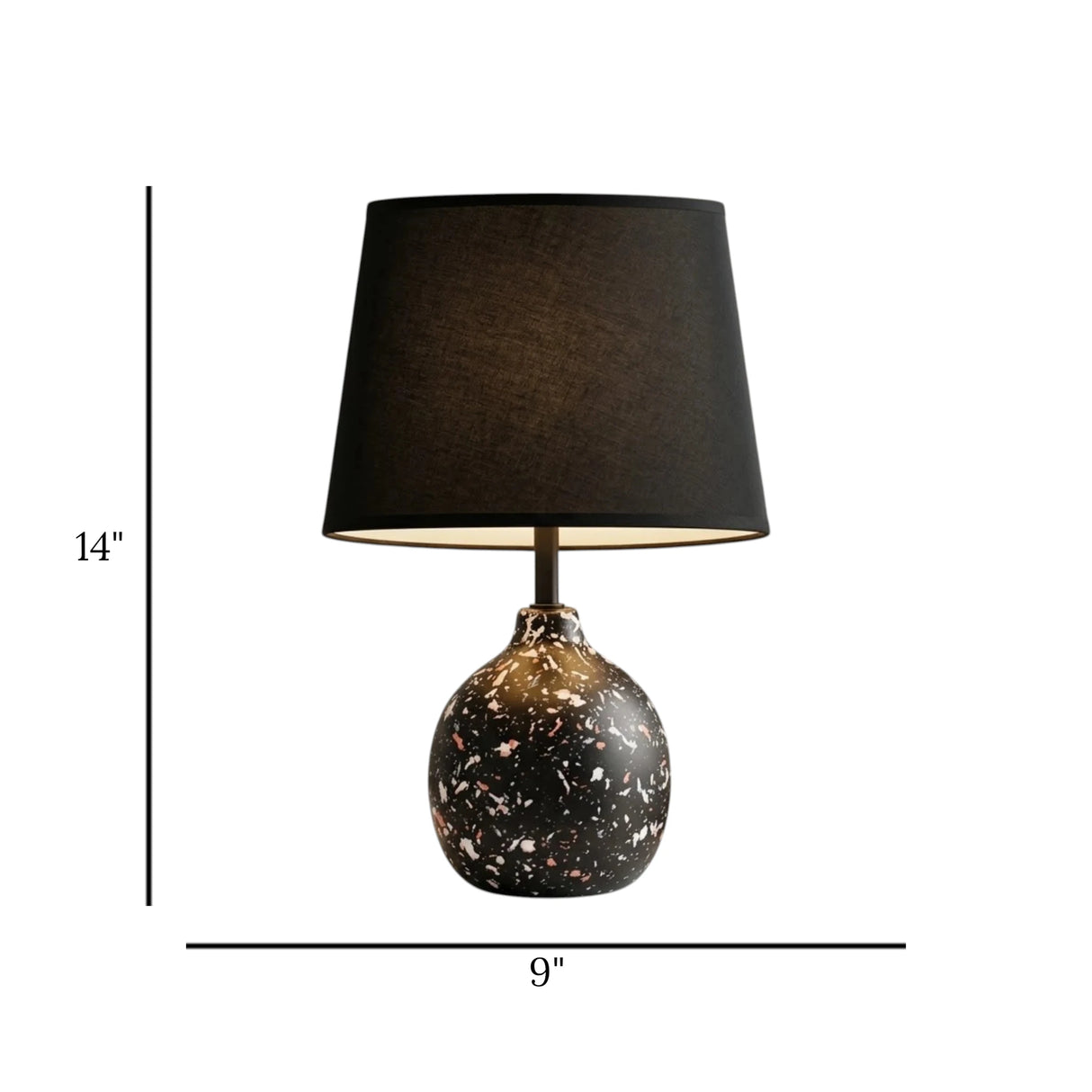 ceramic table lamp black 14"x9" china