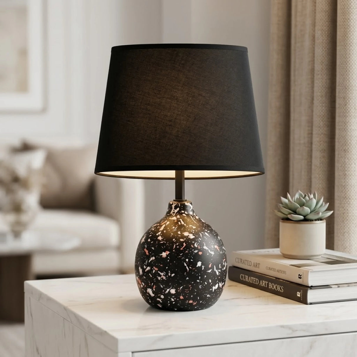 ceramic table lamp black 14"x9" china