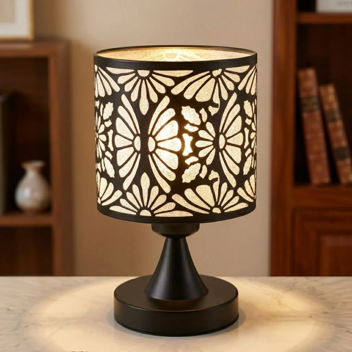 metal table lamp flower black 10''x6'' china