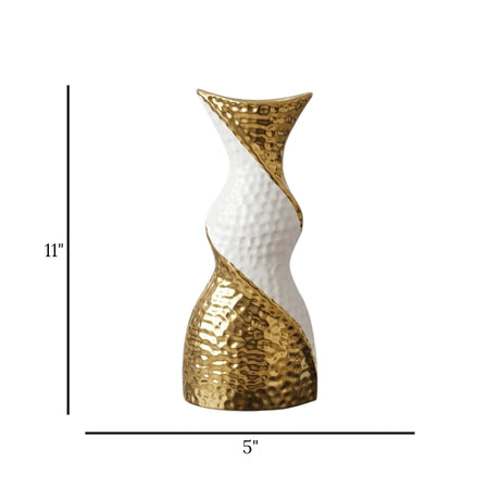 ceramic vase twisted white & golden small 11"x5" china