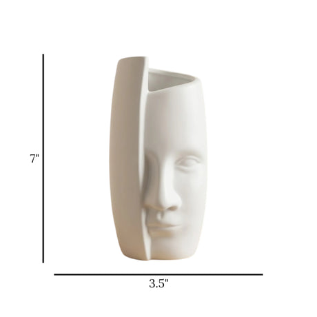ceramic vase face sculpture white small 7"x3.5" china