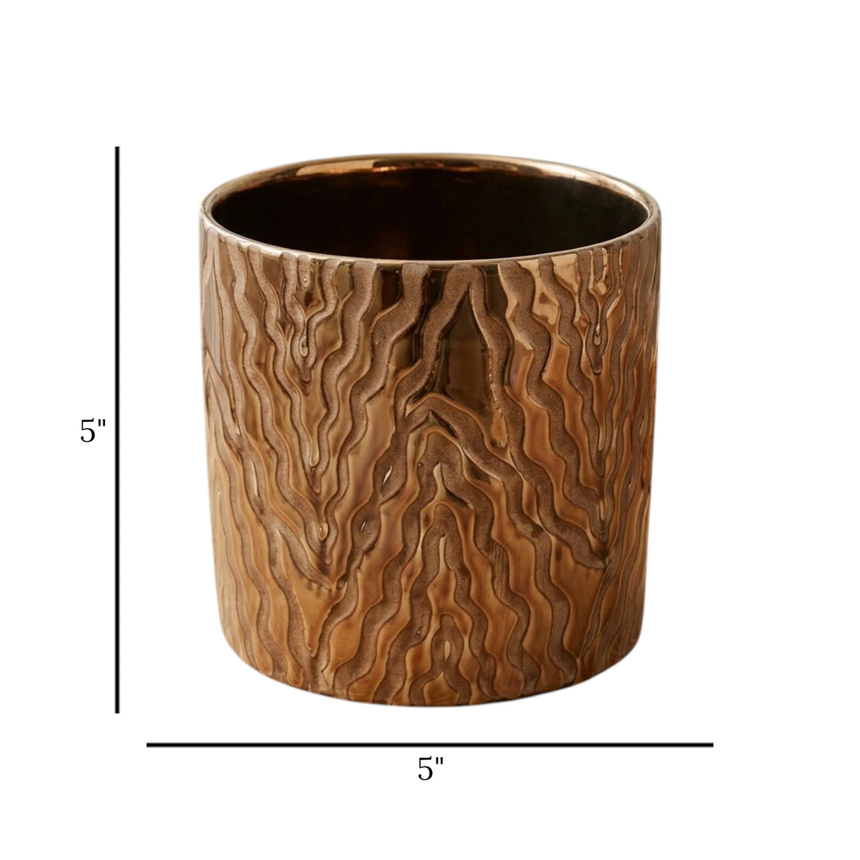 ceramic vase wavy lines texture bronze 5"x5" china