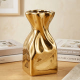 ceramic vase twisted bag shaped golden 9"x4" china