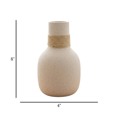 ceramic vase rope wrapped white 8''x4'' china