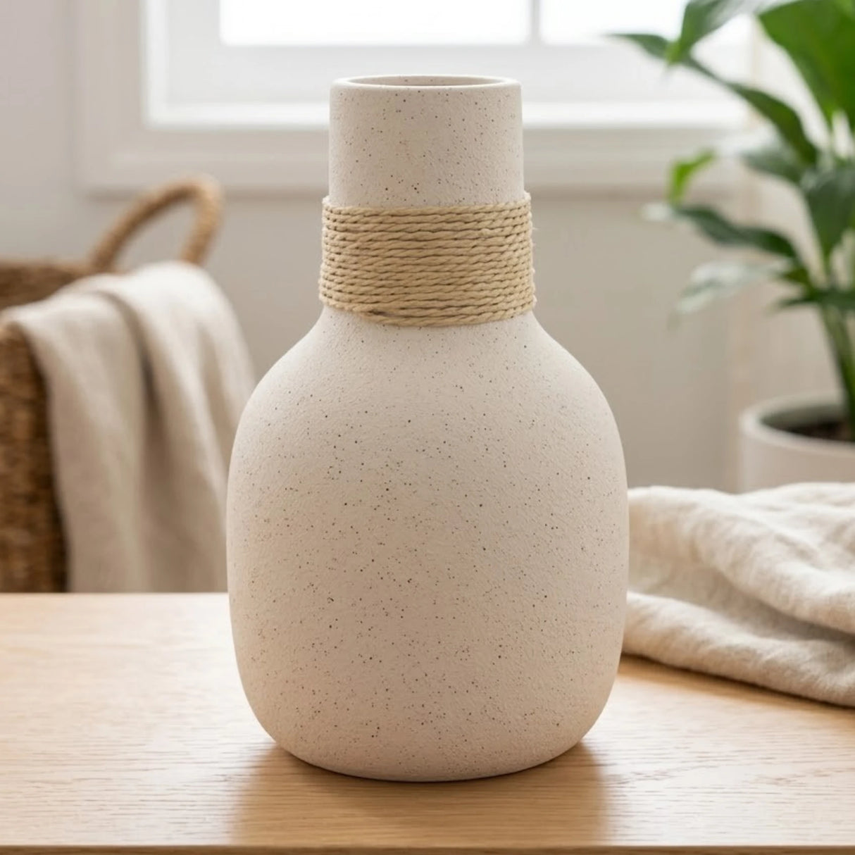 ceramic vase rope wrapped white 8''x4'' china