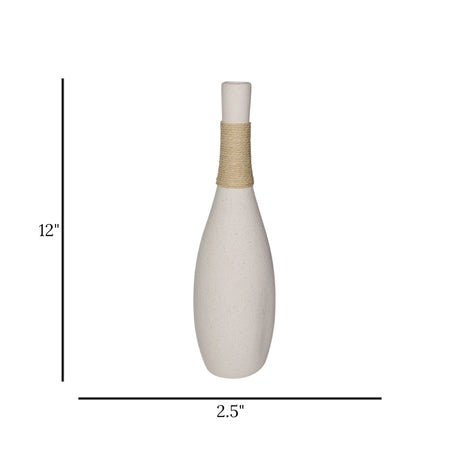 ceramic vase rope wrapped white 12''x2.5'' china