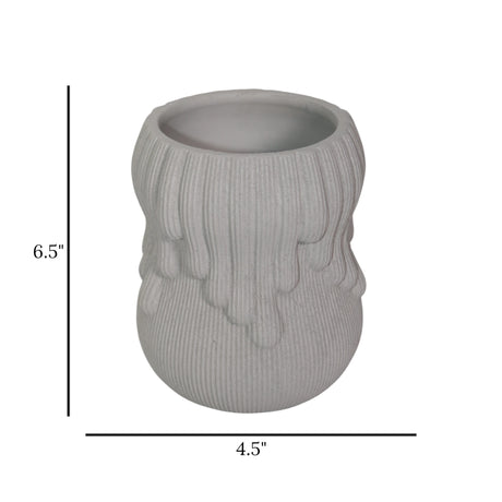 ceramic vase embossed drip lines grey 6.5''x4.5'' china