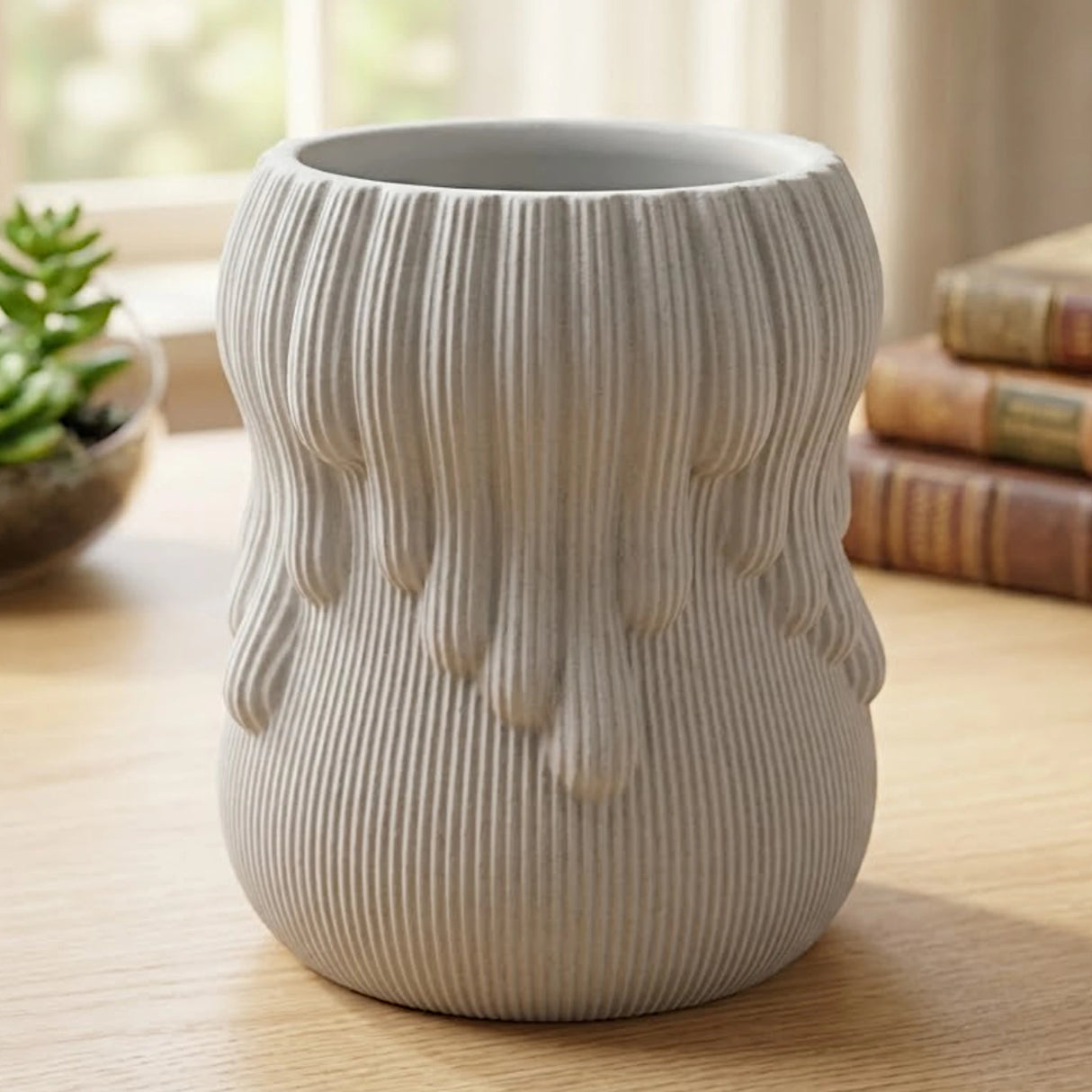 ceramic vase embossed drip lines grey 6.5''x4.5'' china