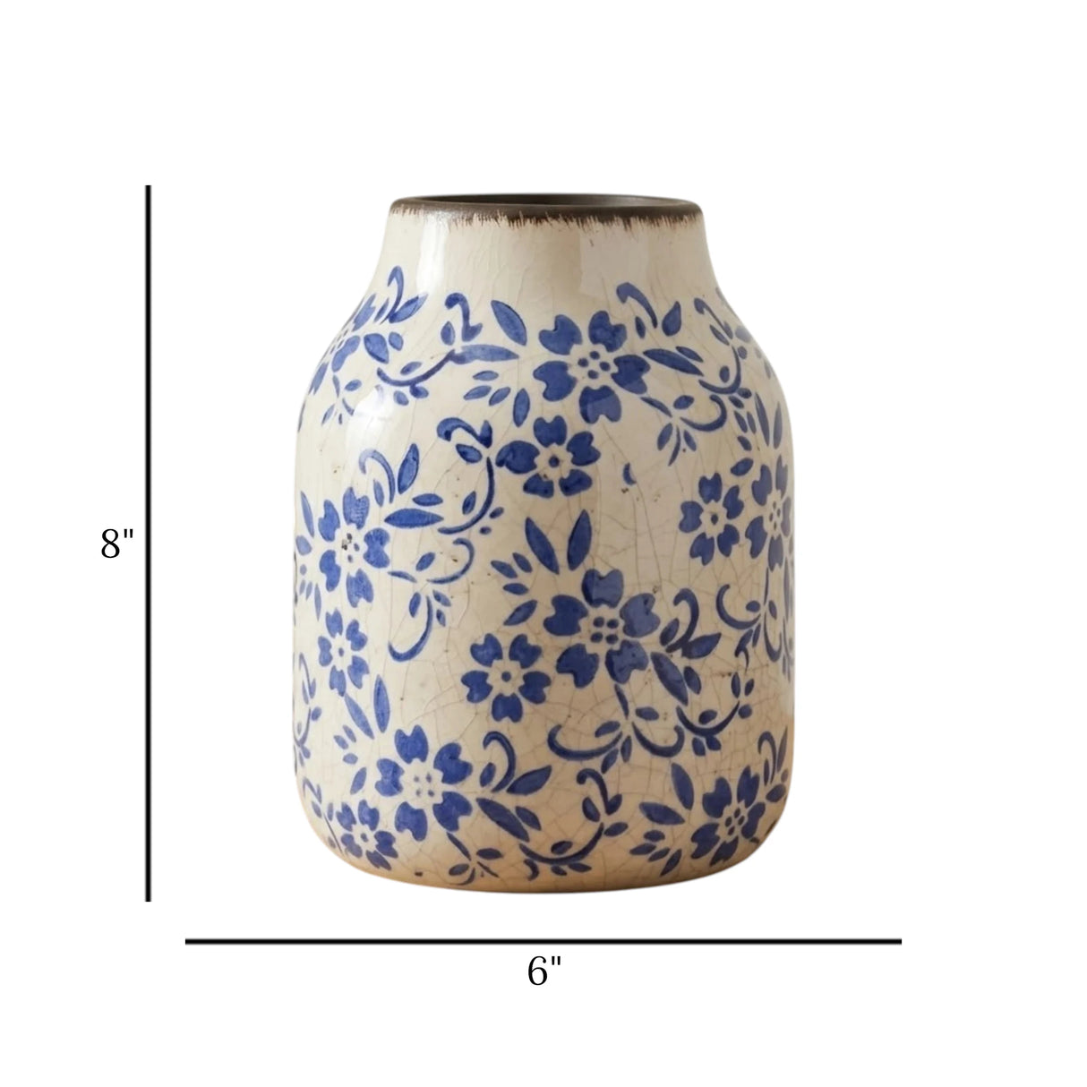 ceramic vase blue pottery  8"x6" china