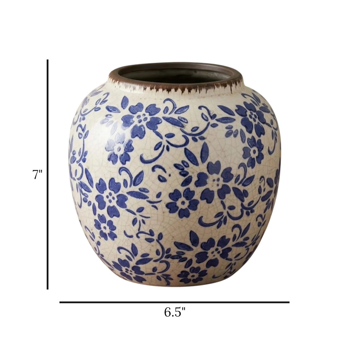 ceramic vase blue pottery  7"x6.5" china