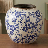ceramic vase blue pottery  7"x6.5" china