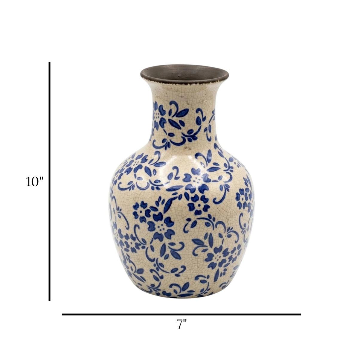 ceramic vase blue pottery  10"x7" china