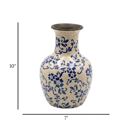 ceramic vase blue pottery  10"x7" china