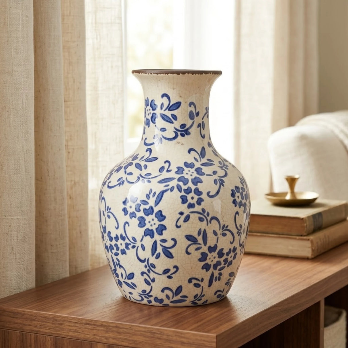 ceramic vase blue pottery  10"x7" china