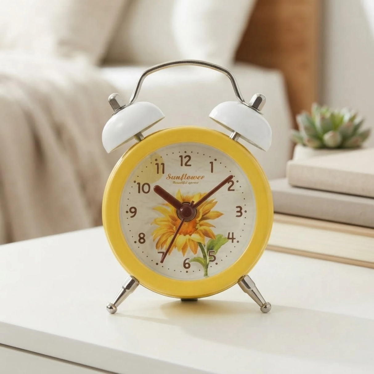 alarm clock mini flower yellow & white 3''x2'' china
