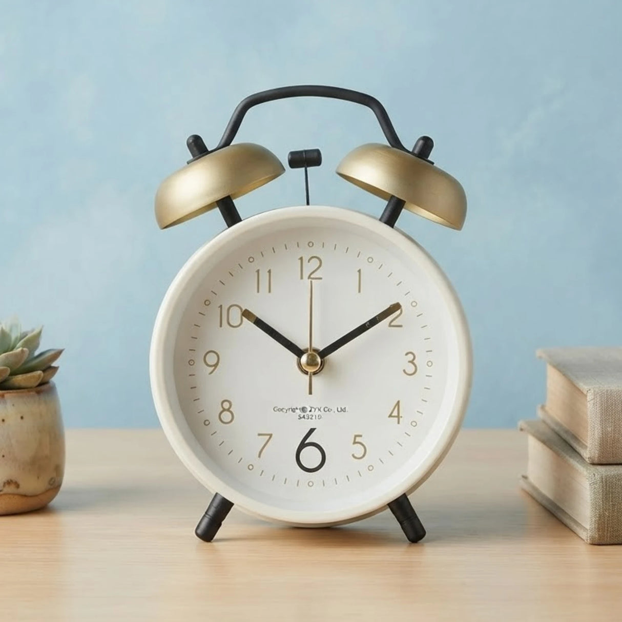 alarm clock round white & golden 5''x3'' china