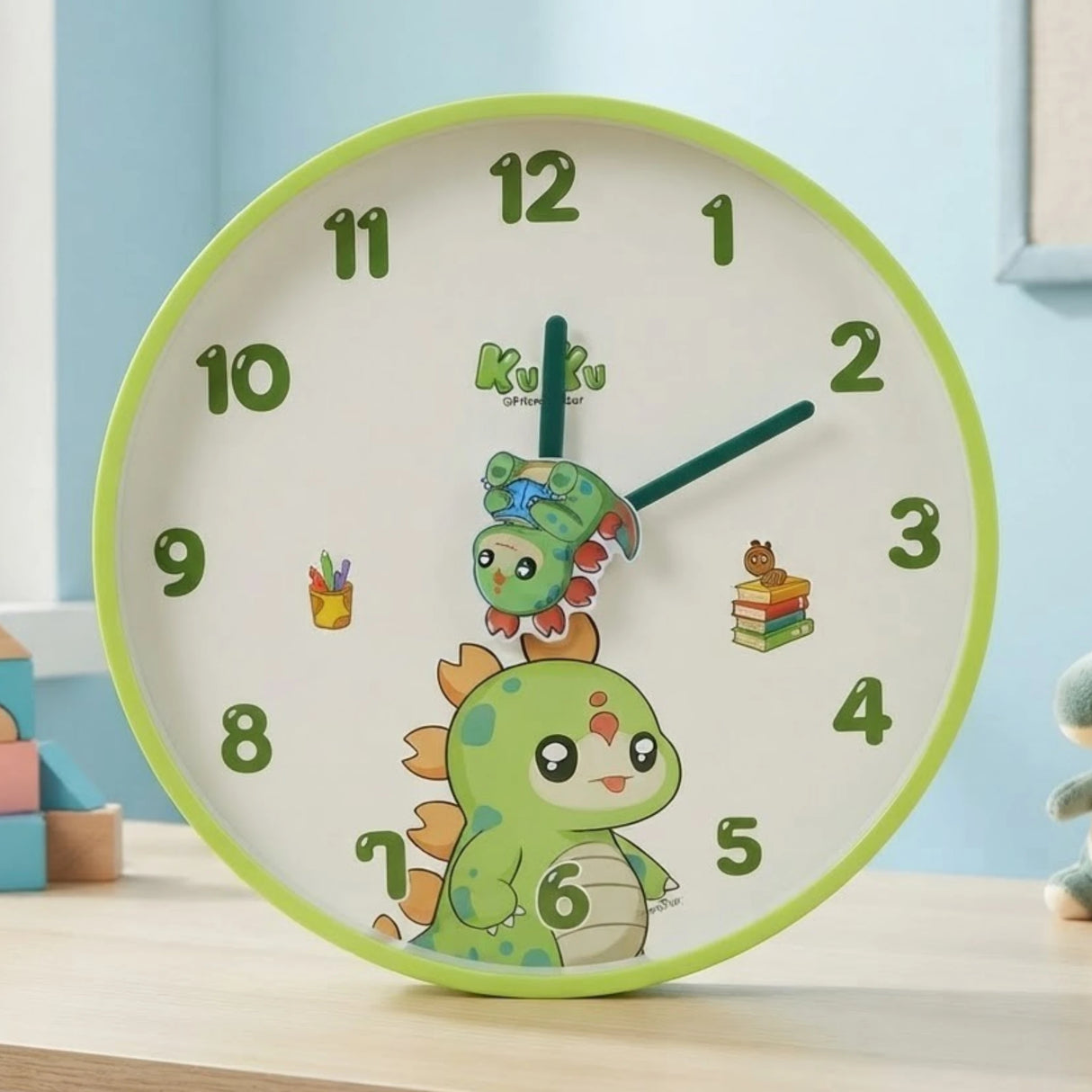 wall clock dinosaur light green round 12''x12'' china