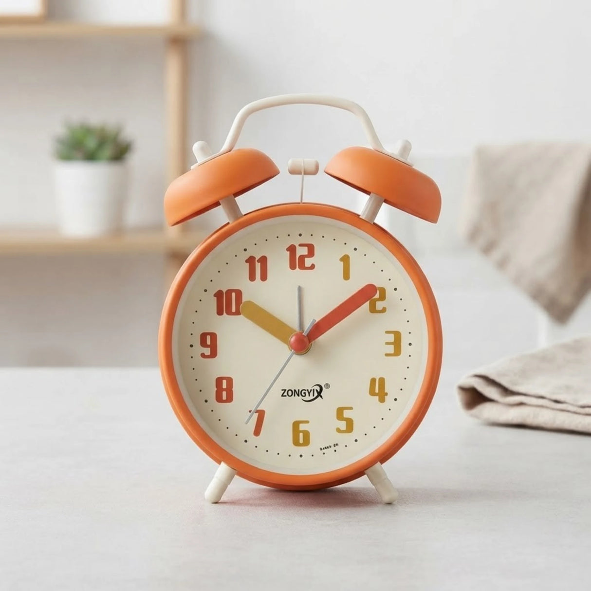 alarm clock round orange & white 5''x3'' china