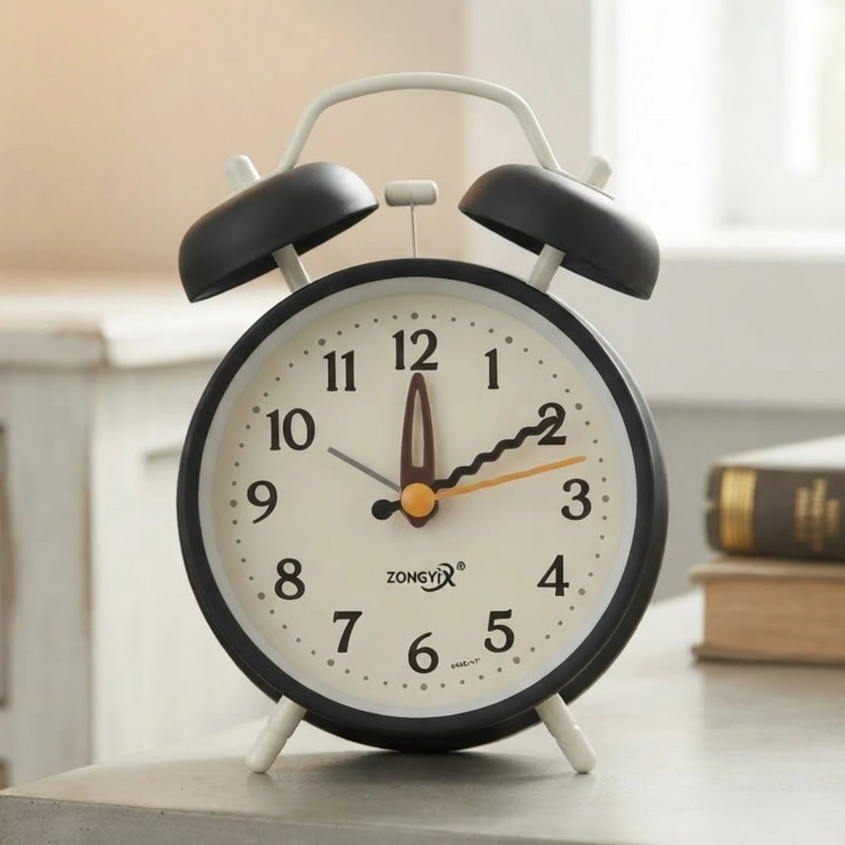 alarm clock round black & white 5''x3'' china