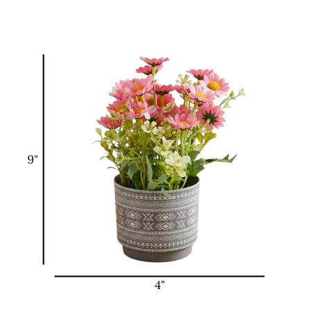 flower pot plastic daisy pink 9"x4" china
