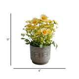 flower pot plastic daisy yellow 9"x4" china