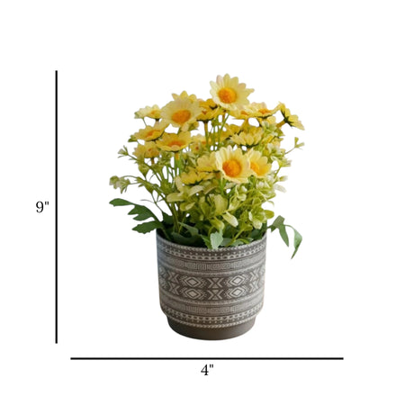 flower pot plastic daisy yellow 9"x4" china