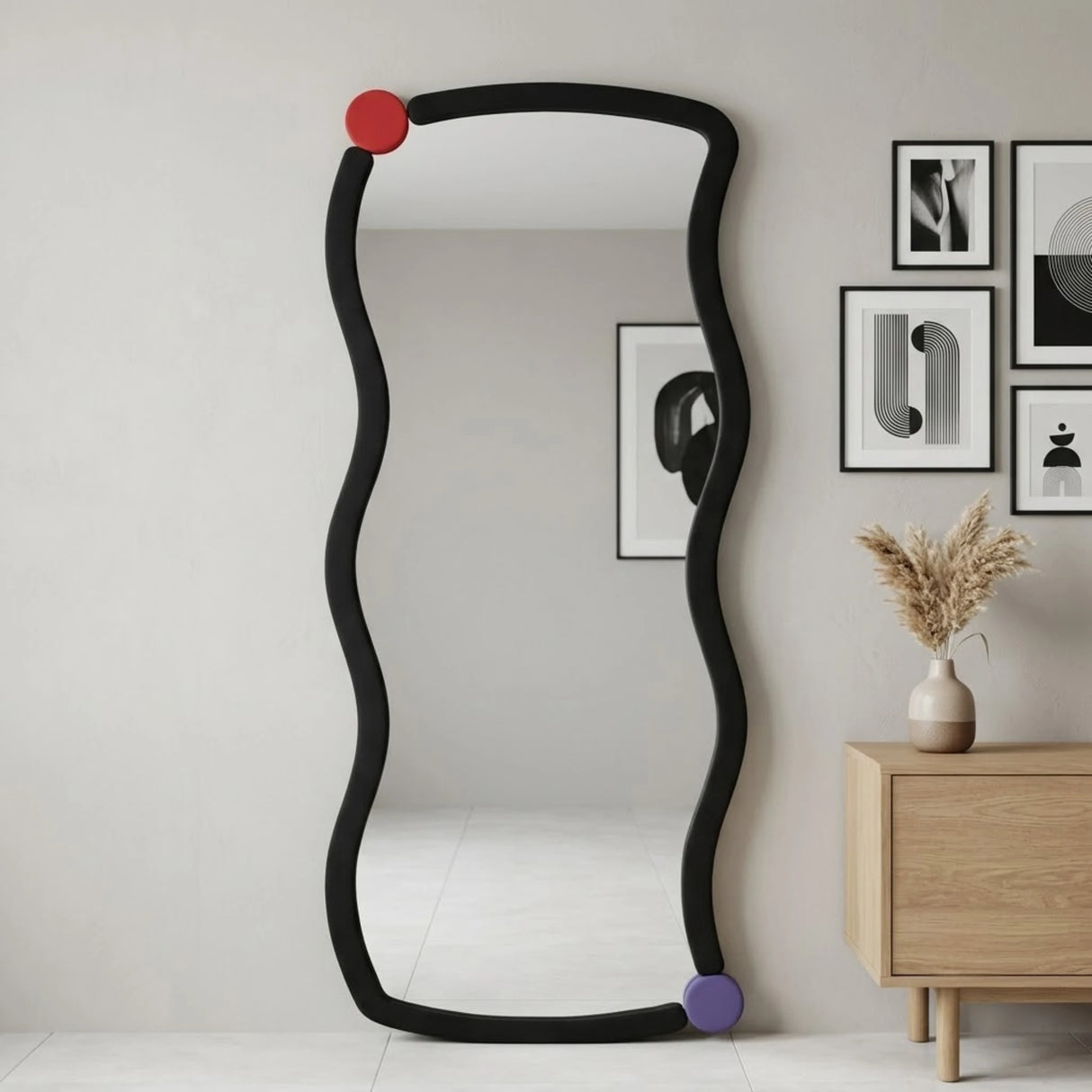standing mirror velvet wavy black 67''x25'' china