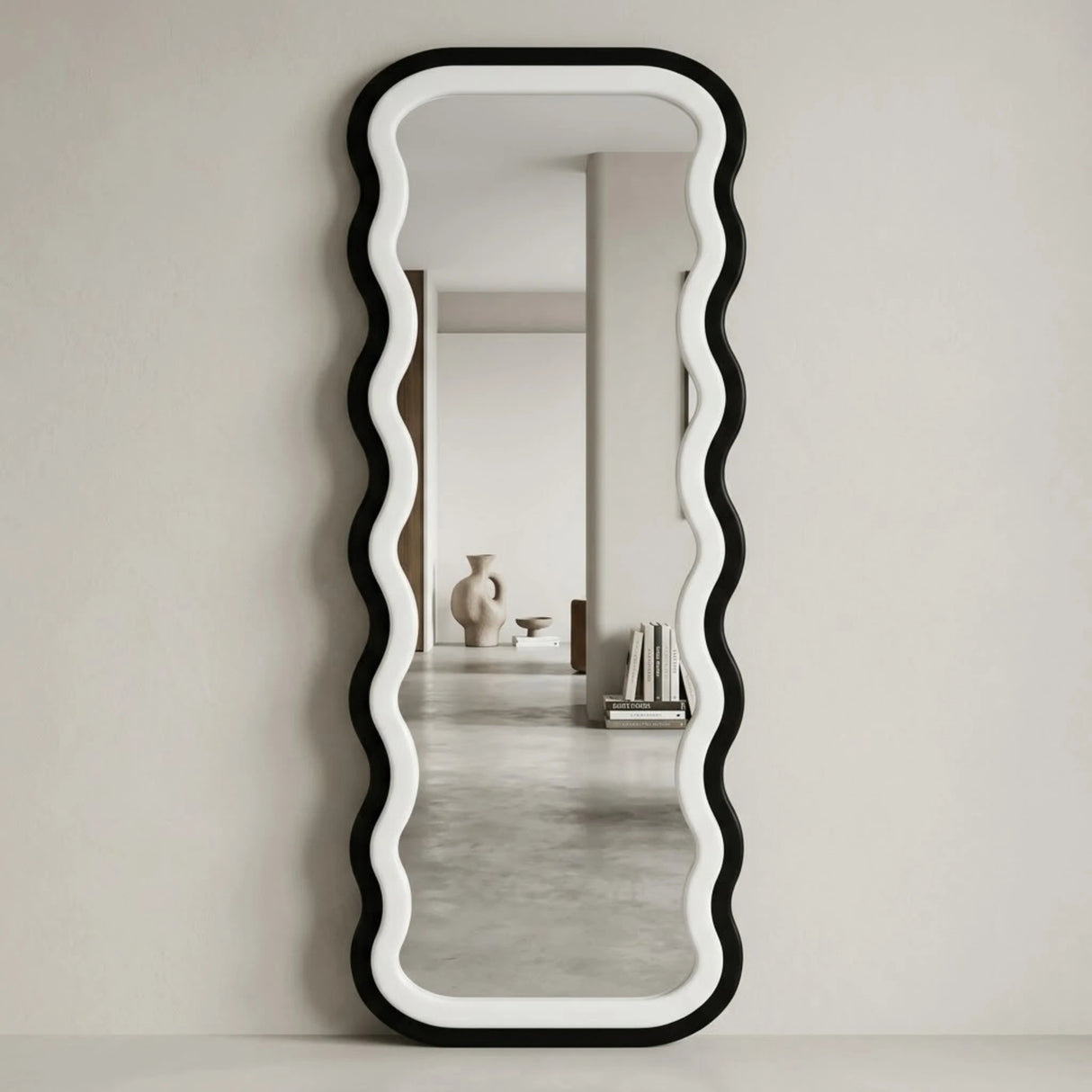 standing mirror double wavy valvet white & black 66''x26'' china