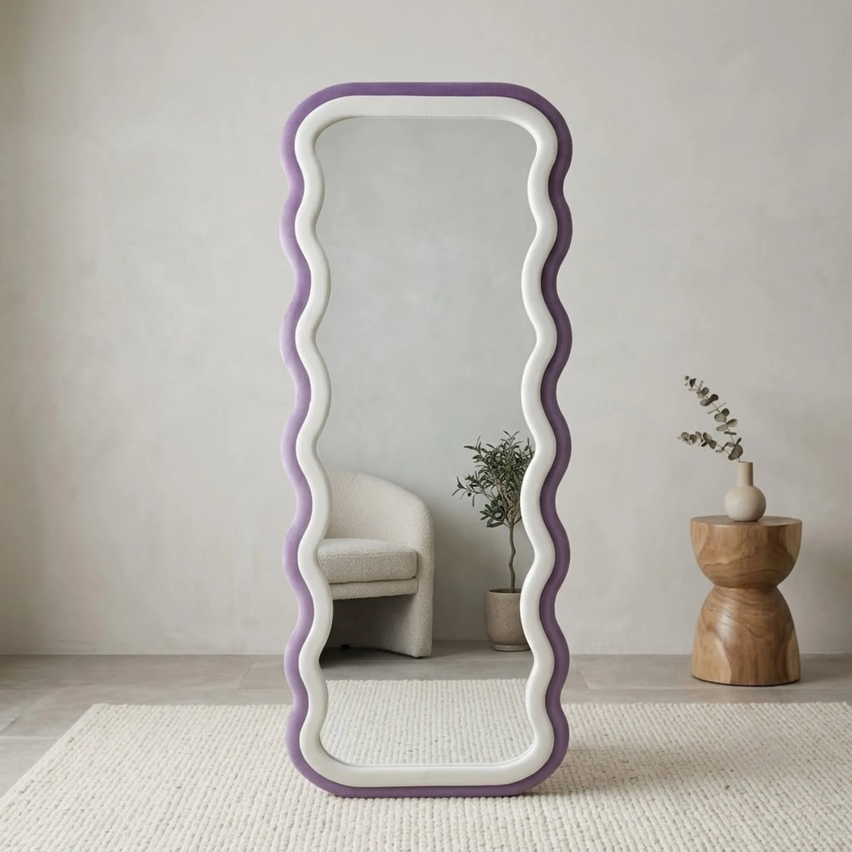 standing mirror double wavy valvet purple & white 66''x26'' china