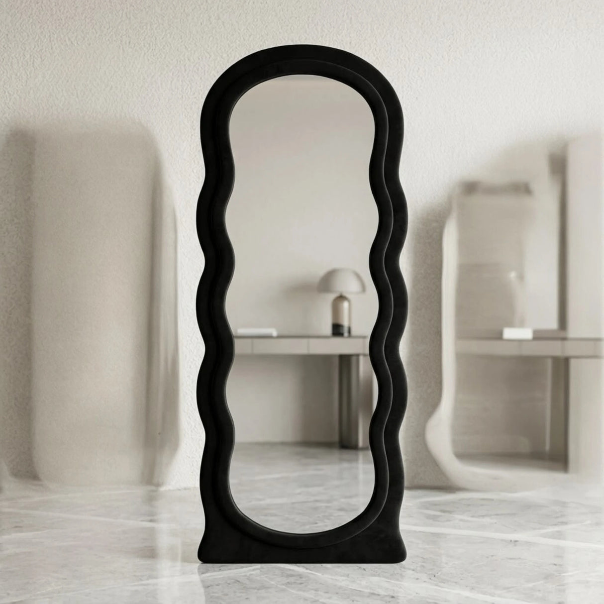 standing mirror valvet wavy black 66''x26'' china