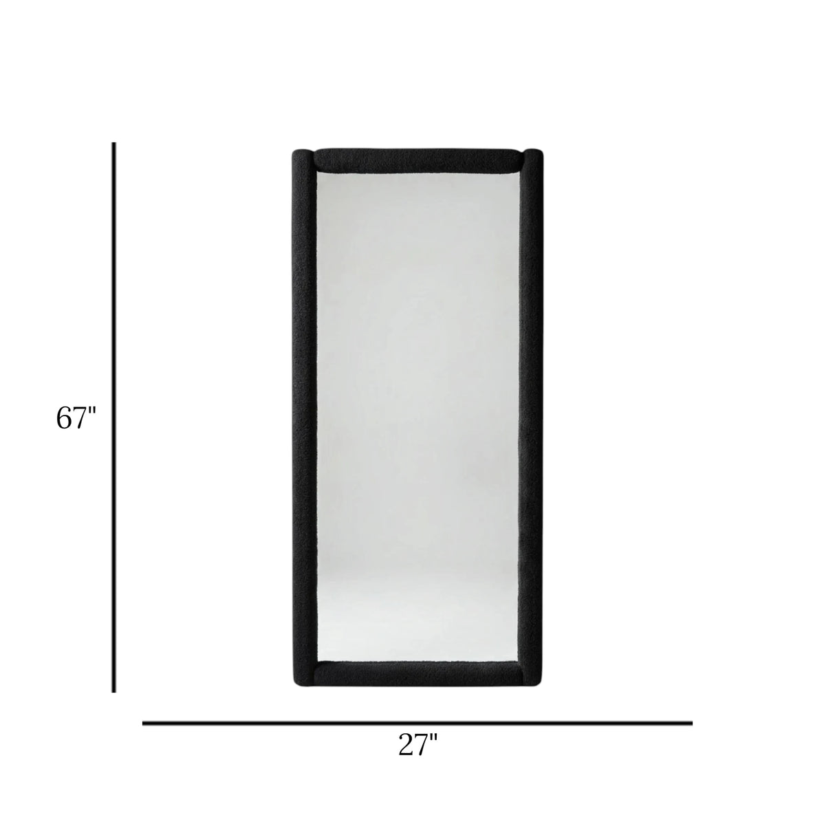 standing mirror velvet square black 67''x27'' china