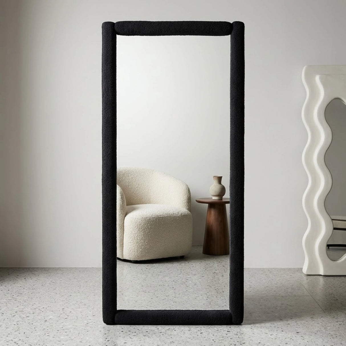 standing mirror velvet square black 67''x27'' china